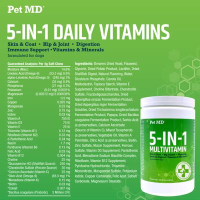 Show full view: Pet MD 5-in-1 Multivitamin Chews Dog Supplement, 120 count slide 3 of 7