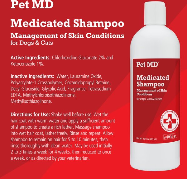 Show full view: Pet MD Antiseptic & Antifungal Medicated Dog, Cat & Horse Shampoo, 16-oz bottle slide 2 of 8