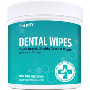 Pet MD Apple & Mint Flavor Dog Dental Wipes, 100 count