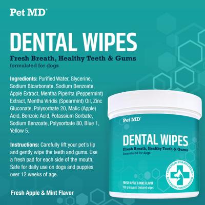 Show full view: Pet MD Apple & Mint Flavor Dog Dental Wipes, 100 count slide 3 of 10