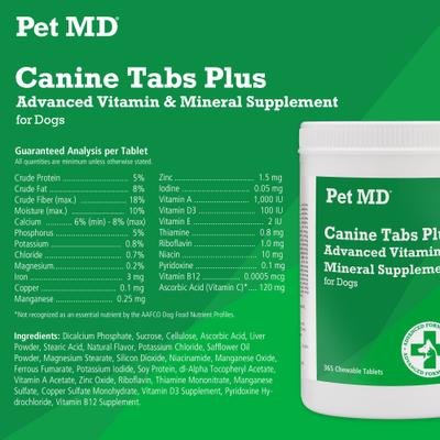 Show full view: Pet MD Canine Tabs Plus Advanced Vitamin & Mineral Dog Supplement, 365 count slide 3 of 7