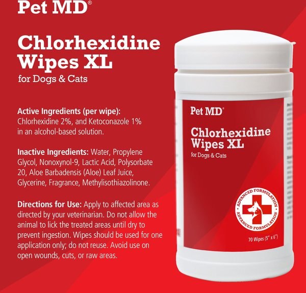 Pet MD Chlorhexidine Antiseptic Dog & Cat Wipes, 70 count