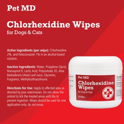 Show full view: Pet MD Chlorhexidine Antiseptic Wipes, 50 count + Davis Chlorhexidine Dog & Cat Spray, 8-oz bottle slide 3 of 9