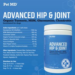 Pet MD Glucosamine, Chondroitin, MSM, Turmeric, & Yucca - Delicious Bacon Flavored Hip & Joint Dog Supplement, 120 count slide 2 of 6
