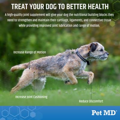 Show full view: Pet MD Glucosamine, Chondroitin, MSM, Turmeric, & Yucca - Delicious Bacon Flavored Hip & Joint Dog Supplement, 120 count slide 4 of 8