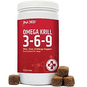 Pet MD Omega 3-6-9 Select Soft Chews with Krill Dog Supplement, 60 count