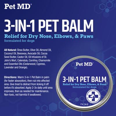 Show full view: Pet MD Paw Balm 3-in-1 Nose/Snout & Elbow Moisturizer & Paw Protectors Paw Wax with Shea Butter, Coconut Oil, & Beeswax for Dogs, 2-fl oz jar slide 2 of 8