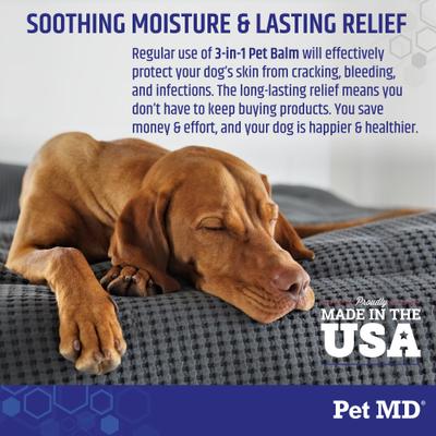Show full view: Pet MD Paw Balm 3-in-1 Nose/Snout & Elbow Moisturizer & Paw Protectors Paw Wax with Shea Butter, Coconut Oil, & Beeswax for Dogs, 2-fl oz jar slide 6 of 8