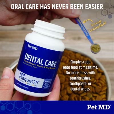 Show full view: Pet MD Proden PlaqueOff Teeth Cleaning Dental Care Powder Dog Dental Supplement, 60-grams slide 5 of 9