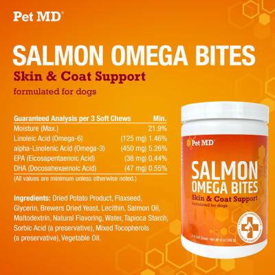 Show full view: Pet MD Salmon Omega Bites Skin & Coat Support Chews Dog Supplement, 120 count slide 3 of 8