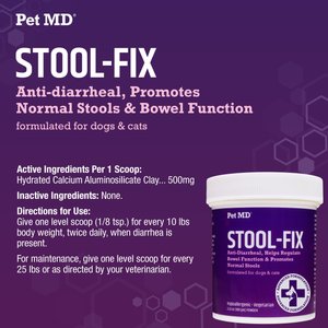 Pet MD Stool-Fix Powdered Clay Anti Diarrhea Treatment for Upset Stomach Relief, Promotes Normal Stool for Dogs & Cats, 100g