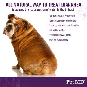 Pet MD Stool-Fix Powdered Clay Anti Diarrhea Treatment for Upset Stomach Relief, Promotes Normal Stool for Dogs & Cats, 100g