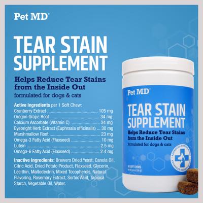 Show full view: Pet MD Tear Stain Remover Dog & Cat Supplement, 60 count slide 3 of 8