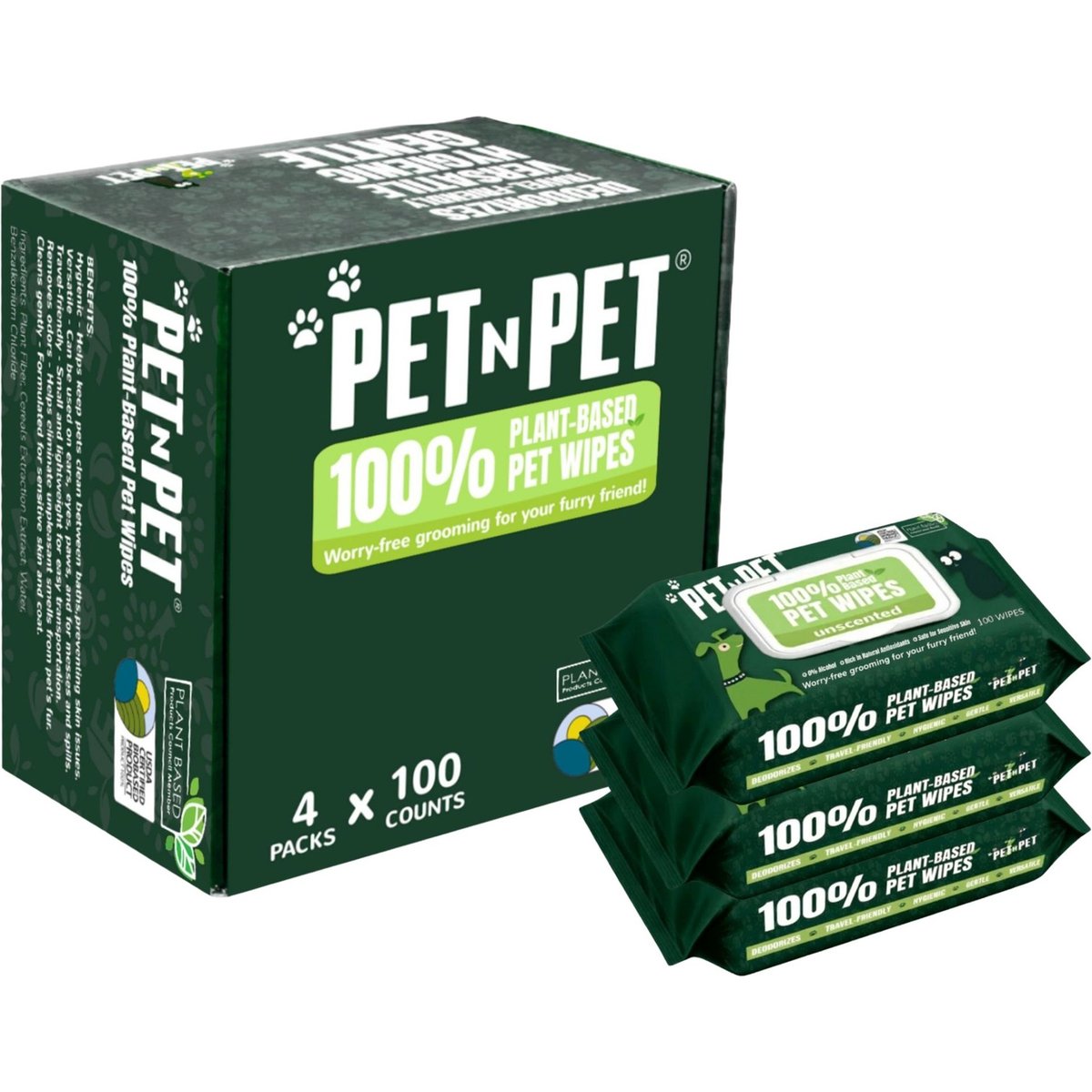 PET N PET 100% Plant Based Hypoallergenic Dog & Cat Grooming Wipes, 400 count