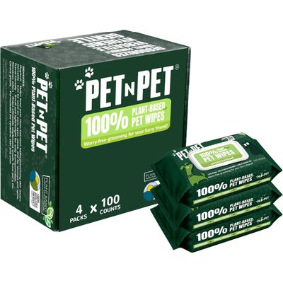 PET N PET PET N PET 100% Plant Based Hypoallergenic Dog & Cat Grooming Wipes, 400 count
