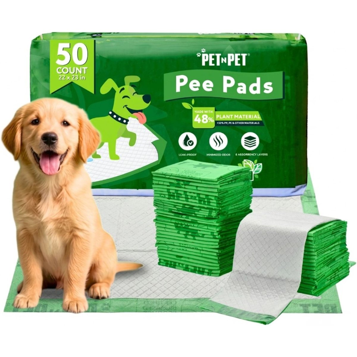 PET N PET Plant-Based Puppy Dog Training Potty Pads, 22 x 23-in, 50 count
