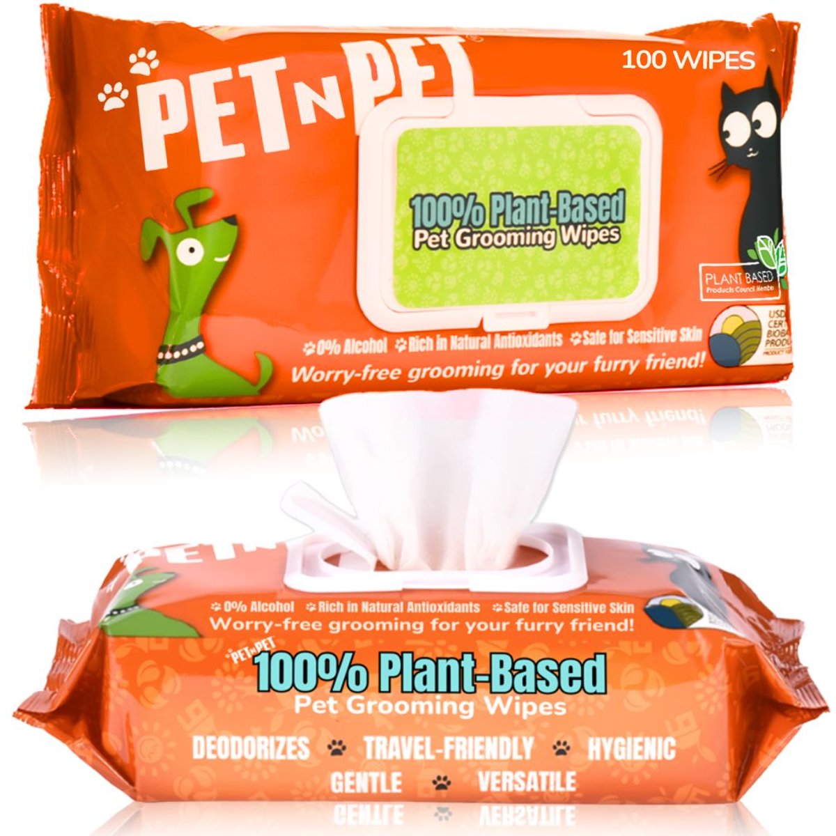 PET N PET 100% Plant Based Hypoallergenic Dog & Cat Grooming Wipes, 100 count