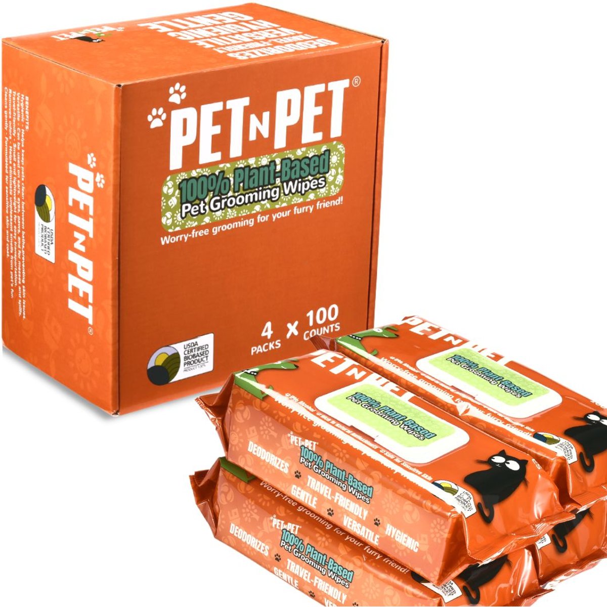 PET N PET 100% Plant Based Hypoallergenic Dog & Cat Grooming Wipes, 400 count