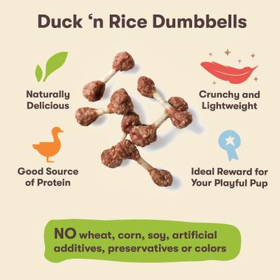 Show full view: Pet 'n Shape Duck 'n Rice Dumbbells Dog Treats, 3-oz bag slide 4 of 8