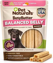 Pet Naturals BusyButter Balanced Belly Pumpkin & Probiotic Peanut Butter Flavored Dog Chews, Medium/Large, 4 count