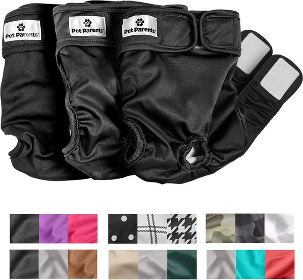 Show full view: Pet Parents Washable Male & Female Dog Diapers + Extendrs, Black, X-Small: 4 to 10-in waist, 3 count slide 1 of 10