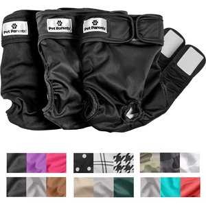 Pet Parents Washable Male & Female Dog Diapers + Extendrs, Black, X-Small: 4 to 10-in waist, 3 count