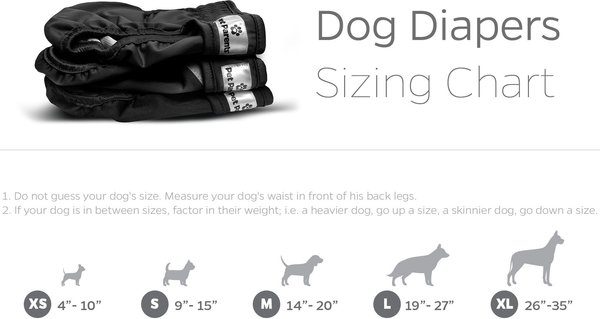 Show full view: Pet Parents Washable Male & Female Dog Diapers + Extendrs, Black, X-Small: 4 to 10-in waist, 3 count slide 6 of 10