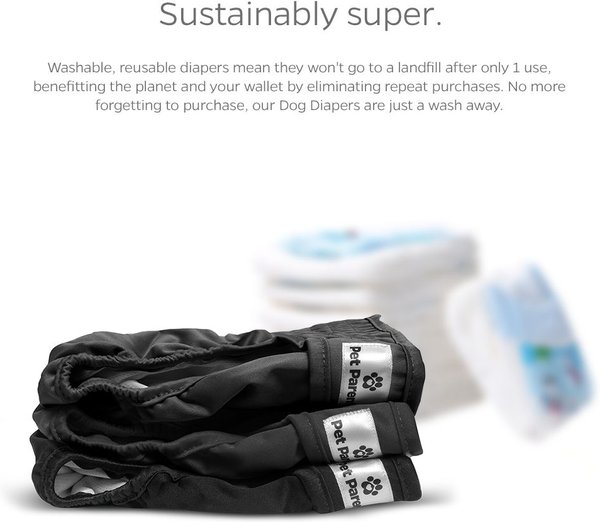 Show full view: Pet Parents Washable Male & Female Dog Diapers + Extendrs, Black, X-Small: 4 to 10-in waist, 3 count slide 7 of 10