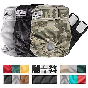 Pet Parents Washable Male & Female Dog Diapers + Extendrs, Camo, Medium: 14 to 20-in waist, 3 count