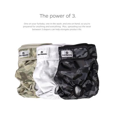 Show full view: Pet Parents Washable Male & Female Dog Diapers + Extendrs, Camo, Medium: 14 to 20-in waist, 3 count slide 9 of 11