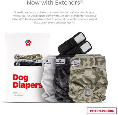 Show full view: Pet Parents Washable Male & Female Dog Diapers + Extendrs, Camo,Large: 19 to 27-in waist, 3 count slide 2 of 11