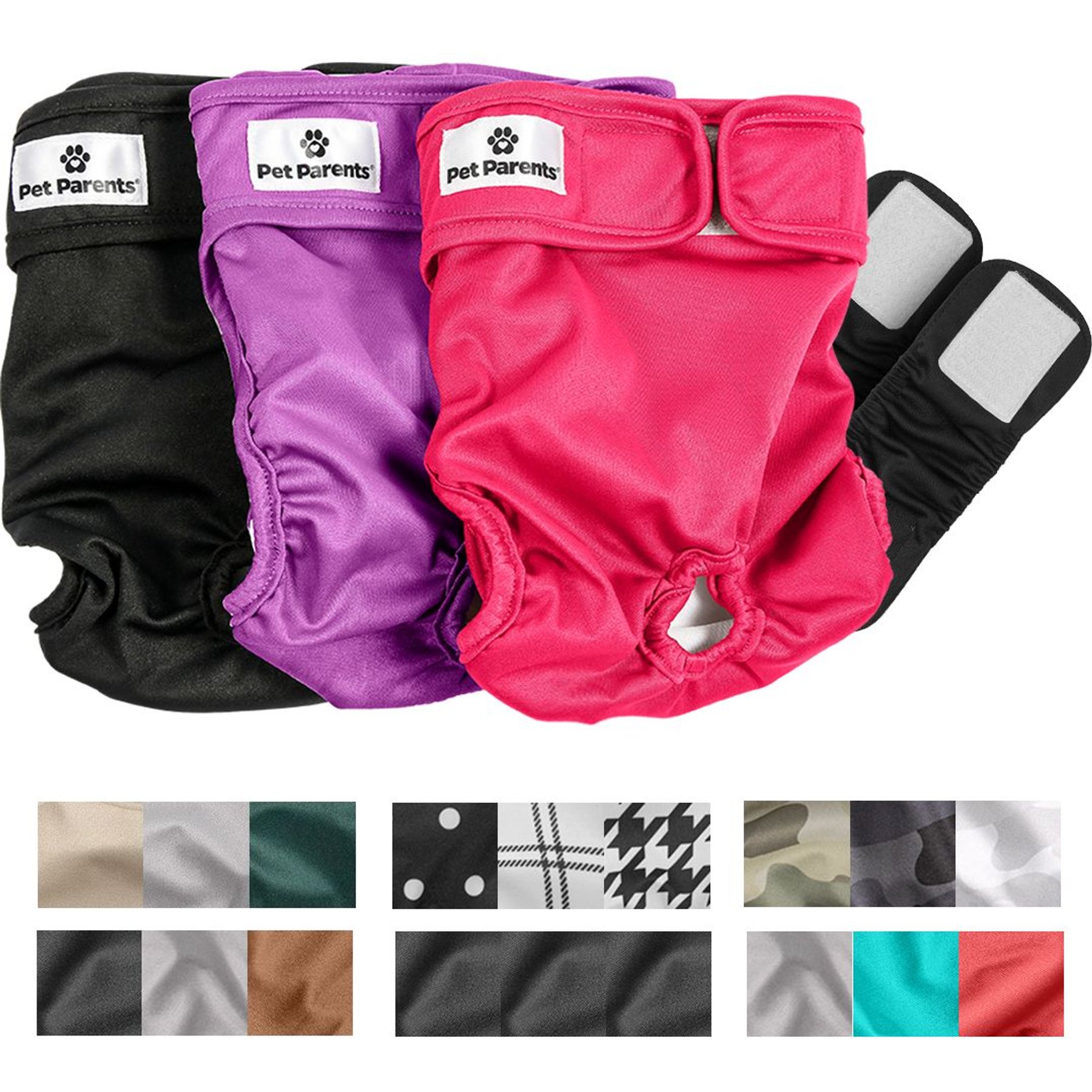 Pet Parents Washable Male & Female Dog Diapers + Extendrs, Princess, Medium: 14 to 20-in waist, 3 count