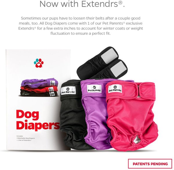 Show full view: Pet Parents Washable Male & Female Dog Diapers + Extendrs, Princess, X-Small: 4 to 10-in waist, 3 count slide 2 of 10