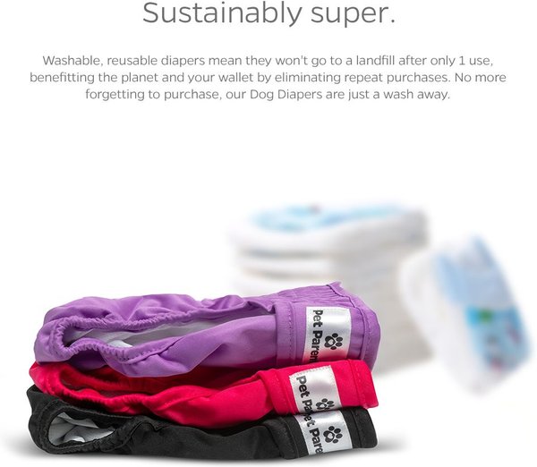 Show full view: Pet Parents Washable Male & Female Dog Diapers + Extendrs, Princess, X-Small: 4 to 10-in waist, 3 count slide 7 of 10