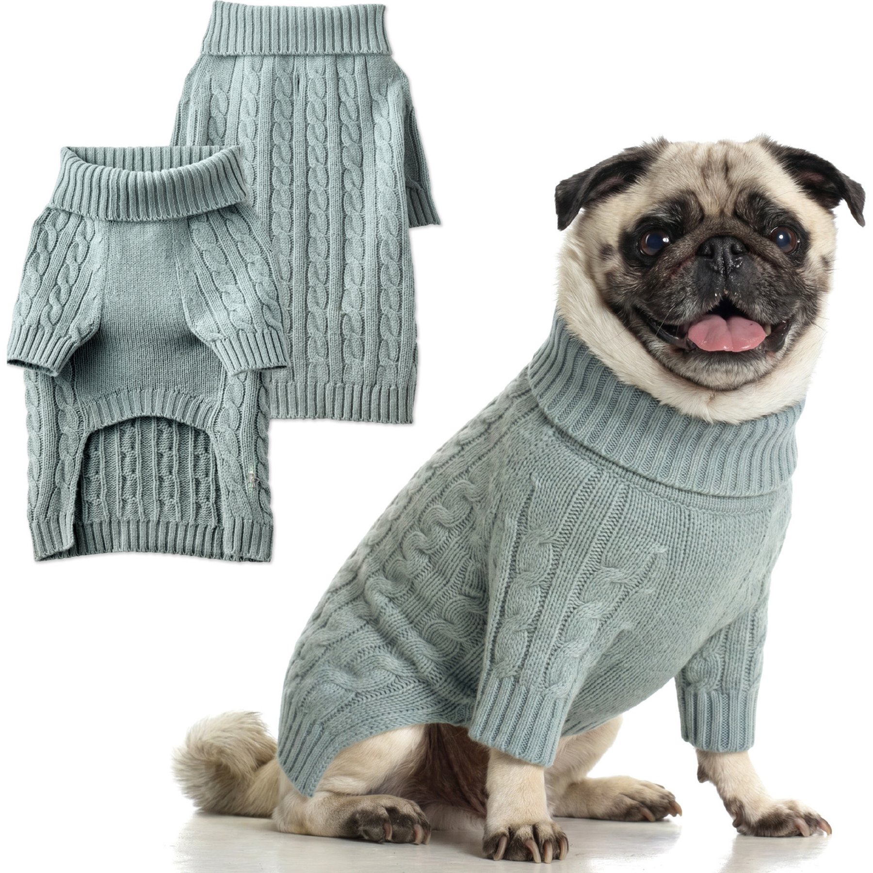 Pet Passion Gable The Cable Knit Wool Cashmere Dog Sweater, Sage, XX-Small