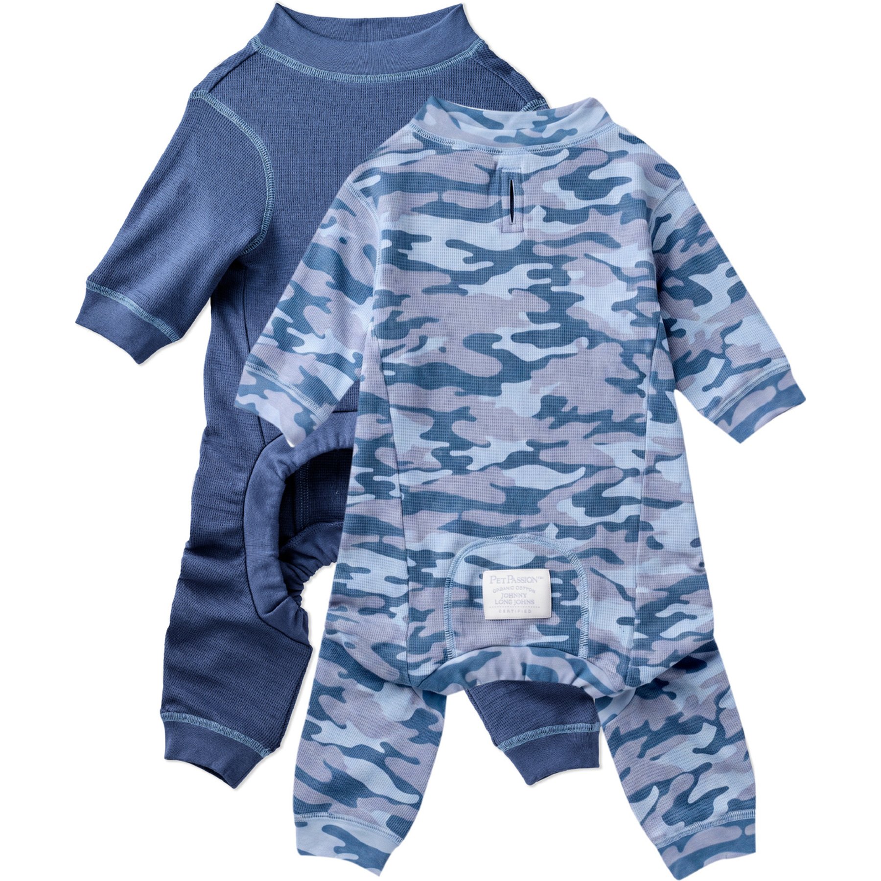 Pet Passion Johnny The Thermal Long John Dog Pajama, 2 count, Navy Camo, Small