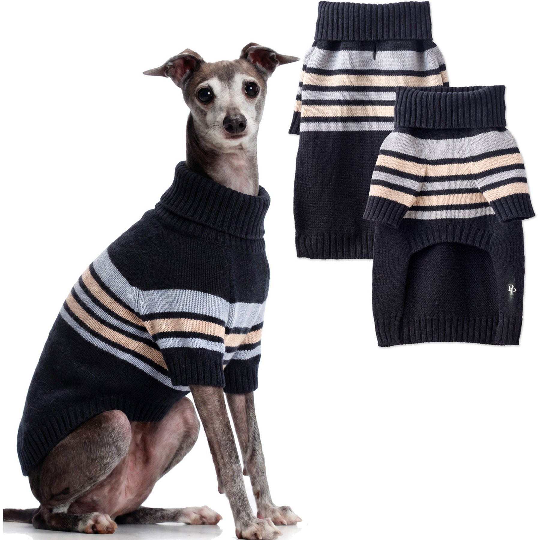 Pet Passion Rugby The Bold Stripe Dog Sweater, Black Sand, Small