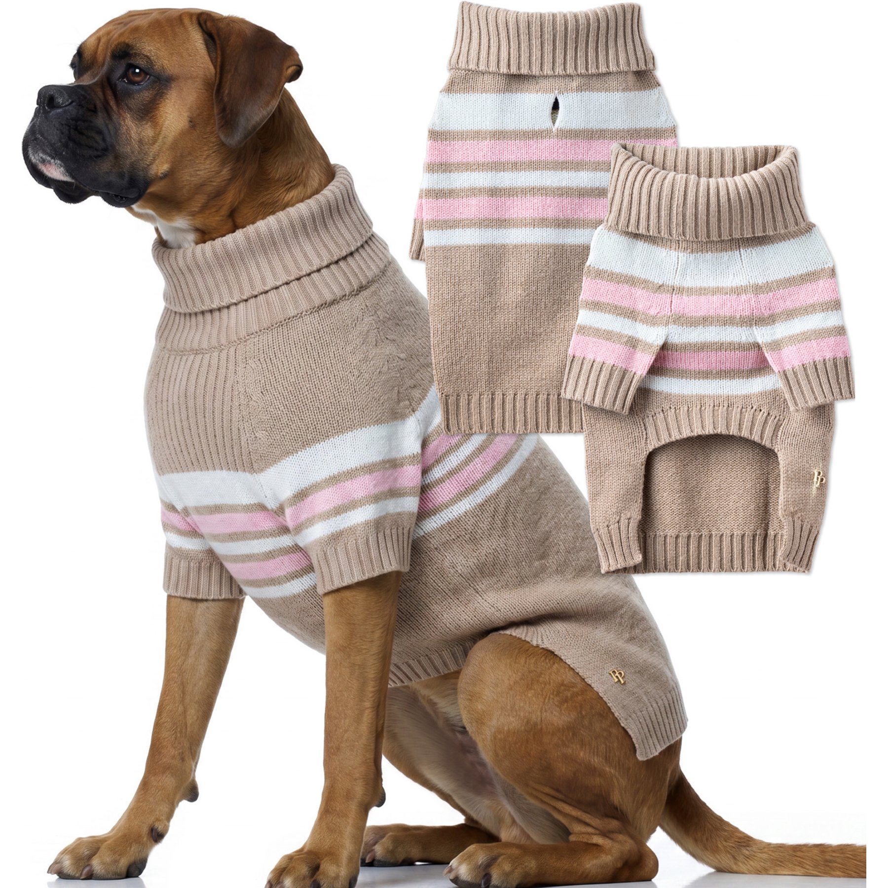 Pet Passion Rugby The Bold Stripe Dog Sweater, Pink Salt, XXX-Small