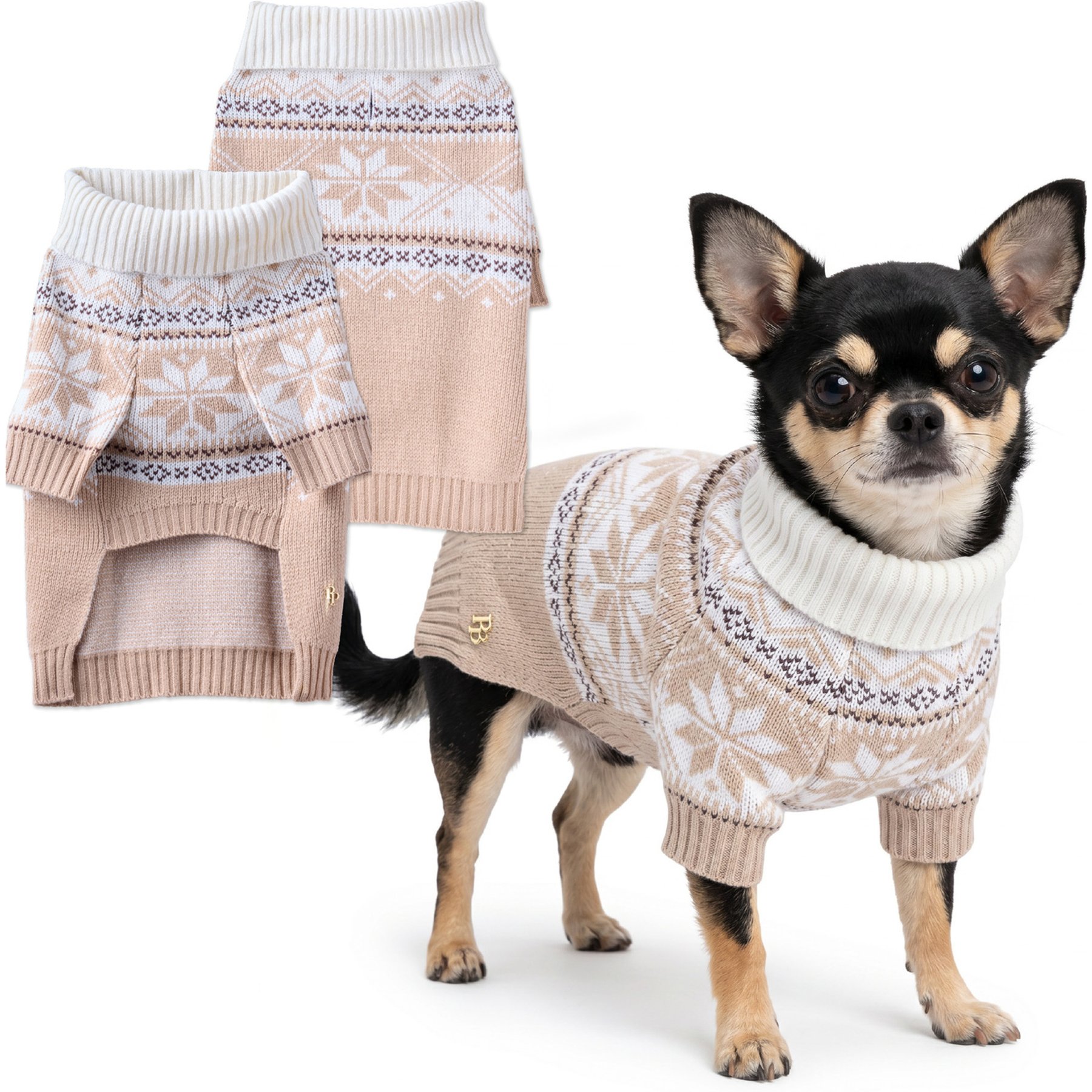 Pet Passion Windsor The Boarder Fair Isle Dog Sweater, Camel Fair Isle, XXX-Small