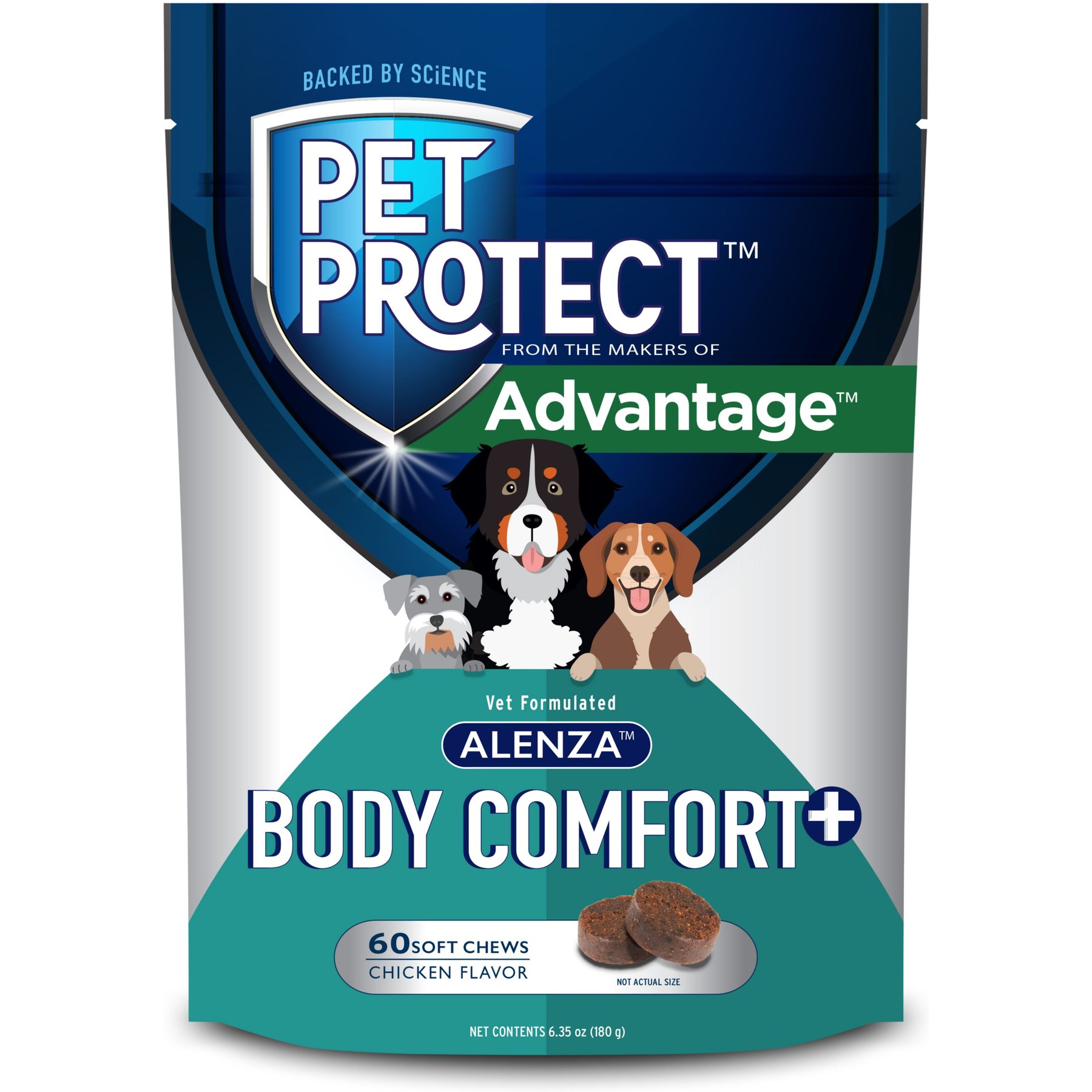 Pet Protect Vet-Formulated Alenza Body Comfort+ Chicken Flavored Soft Chew Supplement for Active & Aging Dogs, 120 count