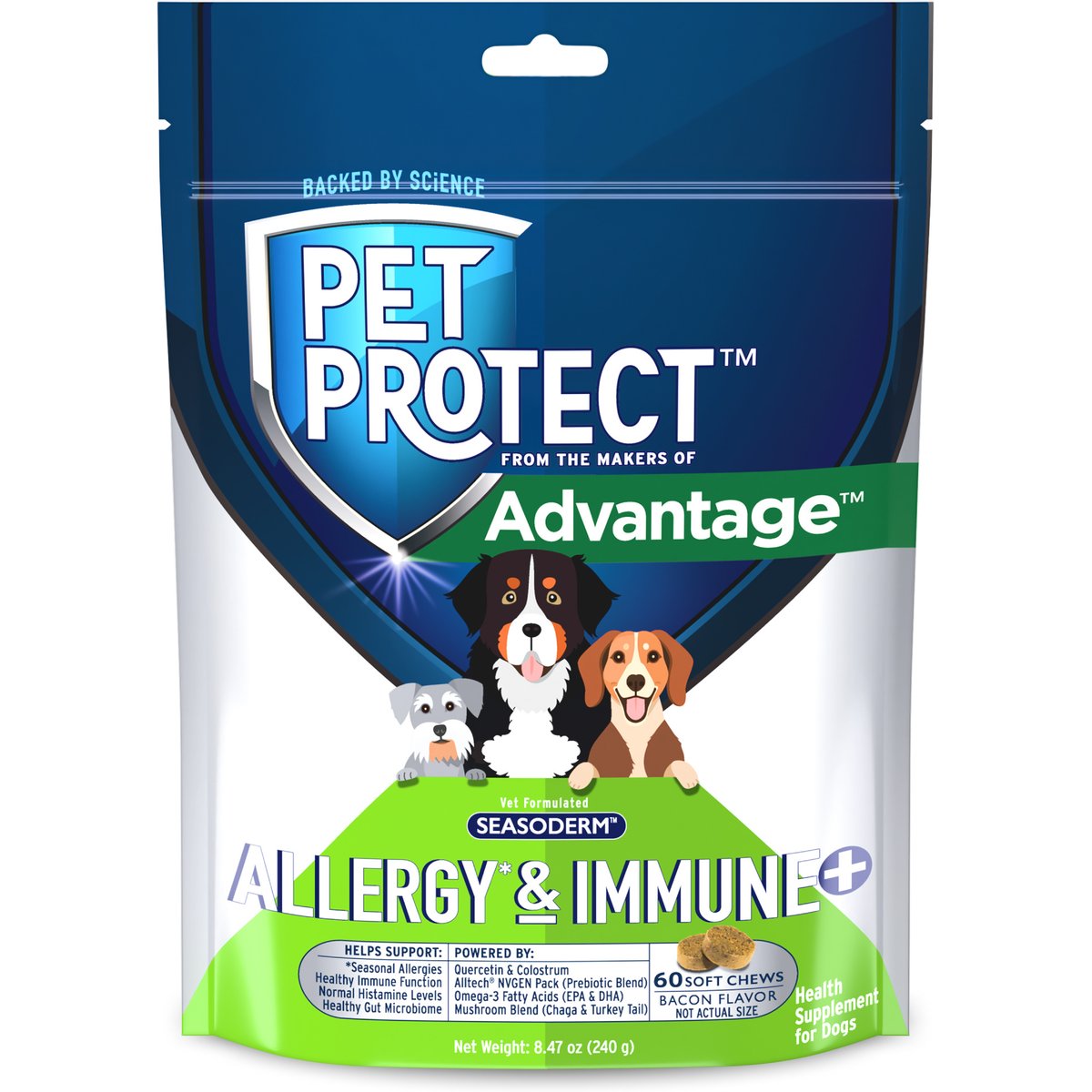 Pet Protect Vet-Formulated Seasoderm Allergy & Immune+ Supplement for Dogs, 60 count