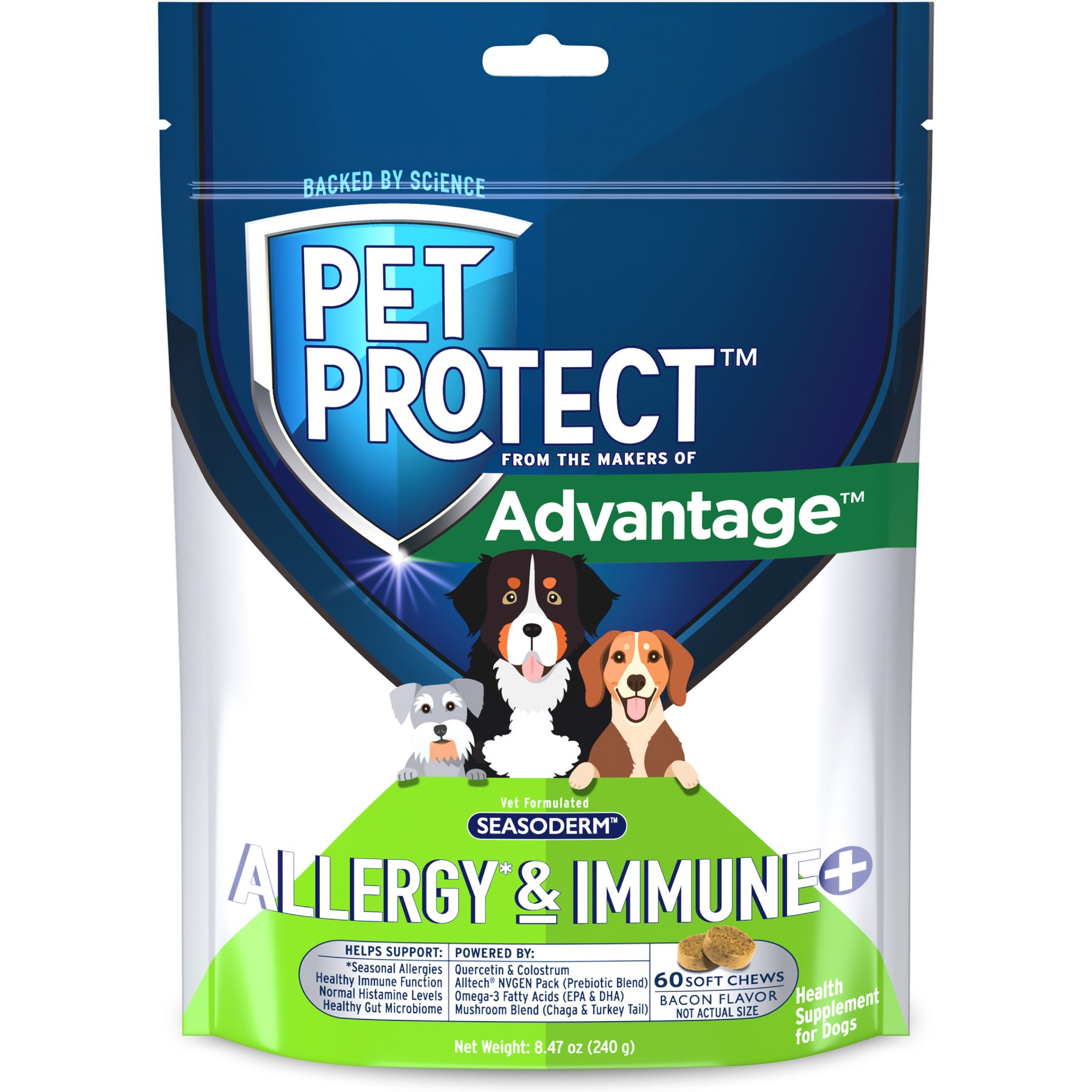 Pet Protect Vet-Formulated Seasoderm Allergy & Immune+ Supplement for Dogs, 60 count