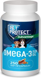 Pet Protect Free Form Omega-3 Fish Oil Snip Tip Capsule Supplements for Medium & Large Dogs, 250 count slide 1 of 8