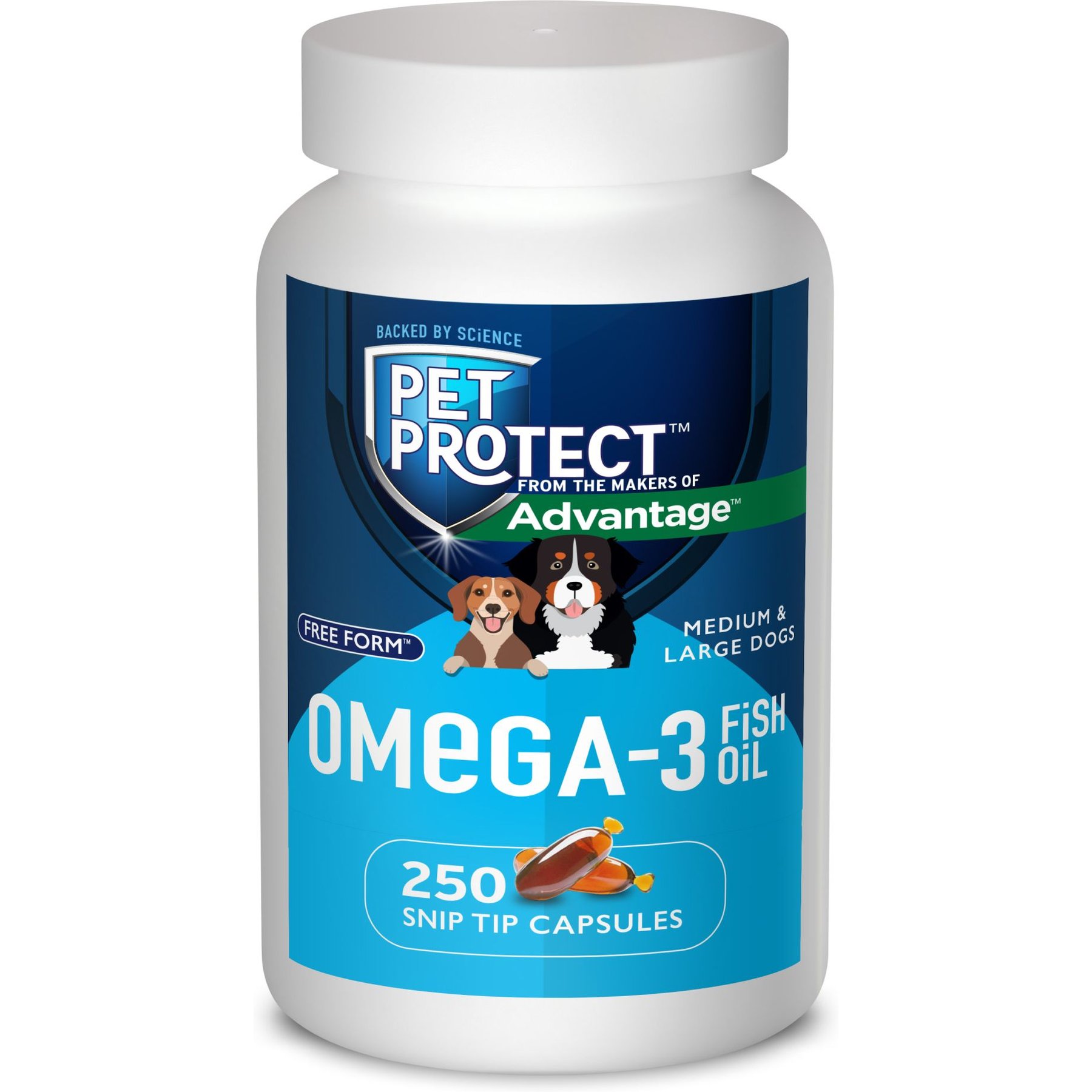 Pet Protect Vet-Formulated Free Form Omega-3 Fish Oil Snip Tip Capsule Supplements for Medium & Large Dogs, 250 count