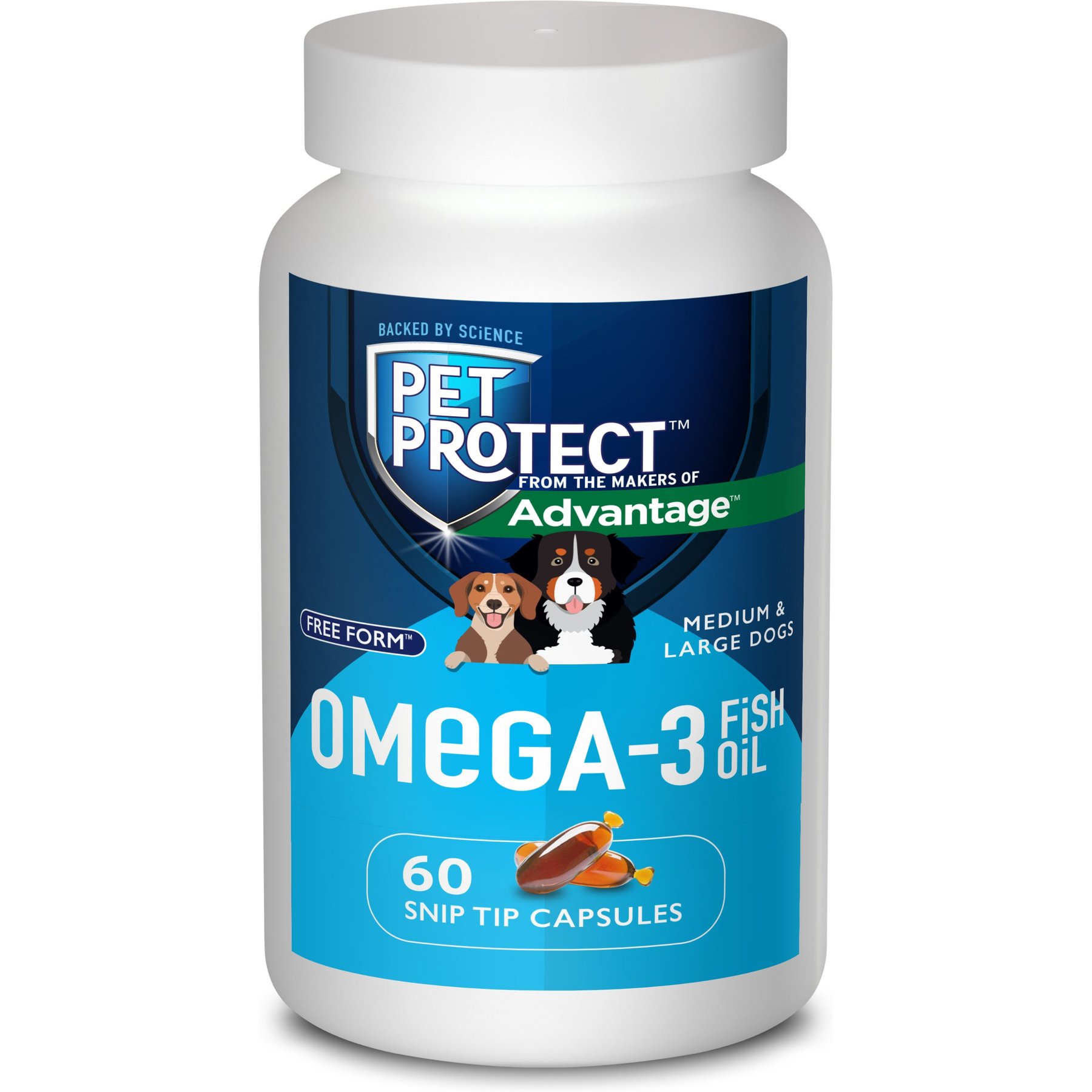 Pet Protect Vet-Formulated Free Form Omega-3 Fish Oil Snip Tip Capsule Supplements for Medium & Large Dogs, 60 count