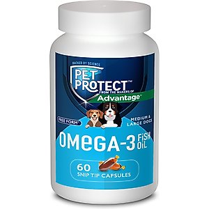 Pet Protect Free Form Omega-3 Fish Oil Snip Tip Capsule Supplements for Medium & Large Dogs, 60 count