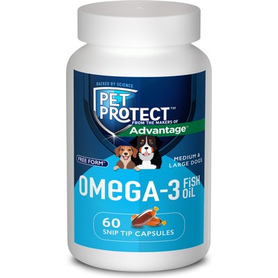 Pet Protect Pet Protect Vet-Formulated Free Form Omega-3 Fish Oil Snip Tip Capsule Supplements for Medium & Large Dogs, 60 count