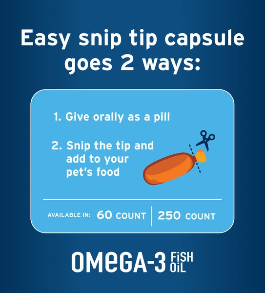 Show full view: Pet Protect Free Form Omega-3 Fish Oil Snip Tip Capsule Supplements for Medium & Large Dogs, 60 count slide 6 of 11