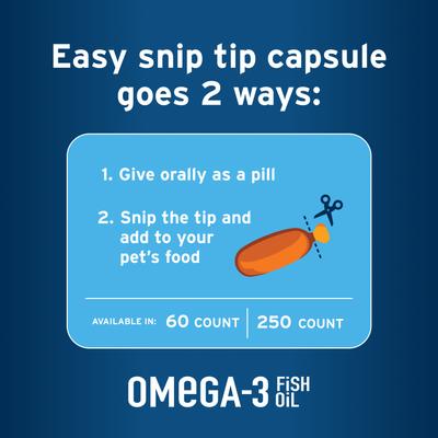 Show full view: Pet Protect Free Form Omega-3 Fish Oil Snip Tip Capsule Supplements for Medium & Large Dogs, 60 count slide 7 of 12