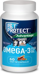 Pet Protect Free Form Omega-3 Fish Oil Snip Tip Capsule Supplements for Small Dogs & Cats, 60 count